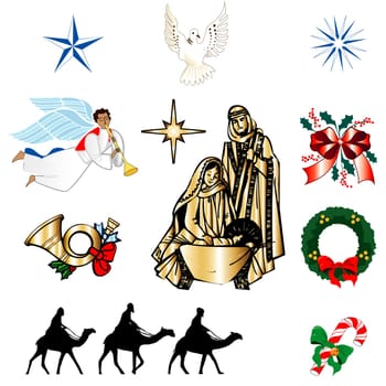 Set of ten Christmas or Holiday Icons. Vector Illustration.