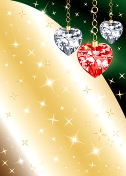 Golden Diamond or Crystal Heart Background with stars. There is space for text or image.