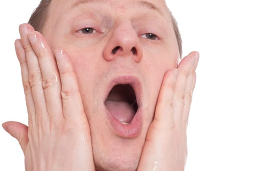 A man has pain when rubbing with aftershave