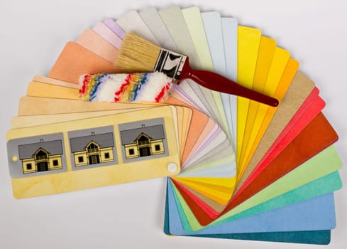 color swatch with paint brush and roller