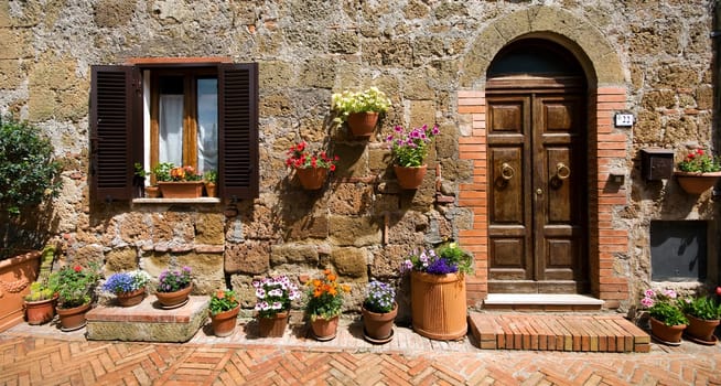 Close up of street scene in Sovana -Tuscany