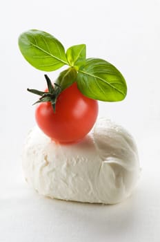 Fresh basil, tomato and mozzarella close up