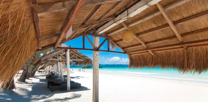 shelter made of natural materials on a tropical beach