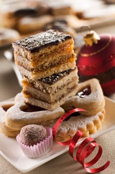 Freshly baked sweets for christmas close up