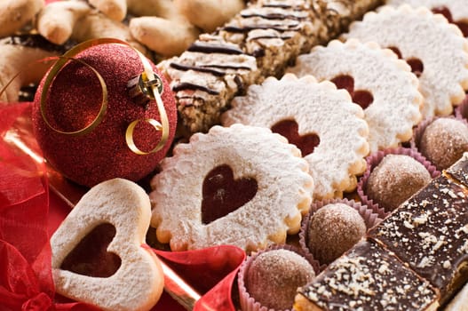 Christmas cookies with ornaments close up shoot