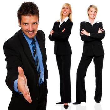 Young smiling business people isolated on white