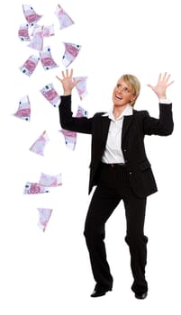 business millionaire - euro bills raining on her