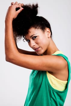 Portrait of a beautiful athletic woman. Studio shot.