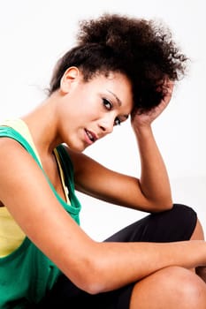 Portrait of a beautiful athletic woman. Studio shot.