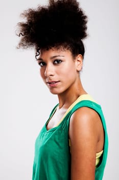 Portrait of a beautiful athletic woman. Studio shot.
