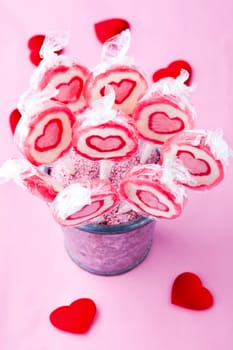 Close-up of heart lollipops for Valentine&#039 s Day. Studio shot.