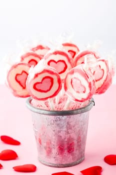 Close-up of heart lollipops for Valentine&#039 s Day. Studio shot.