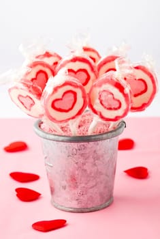 Close-up of heart lollipops for Valentine&#039 s Day. Studio shot.