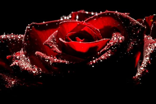 Red rose with strong contrast against black background