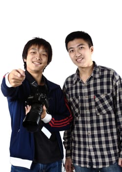 two asia man with camera