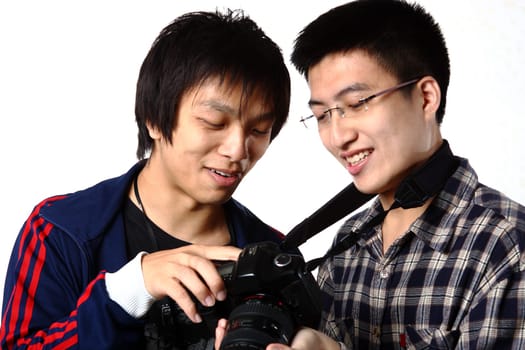 two asia man with camera