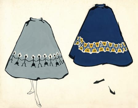 Sketch of a woman skirt over plain background