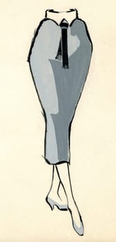 Sketch of a woman skirt over plain background
