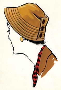 Sketch of a woman cap over plain background