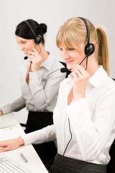Customer service team woman call center smiling operator phone headset
