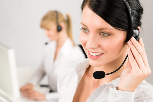 Customer service team woman call center smiling operator phone headset