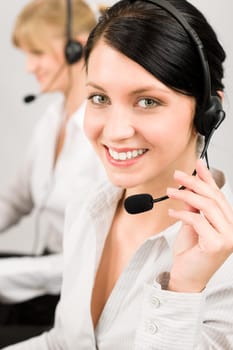 Customer service team woman call center smiling operator phone headset