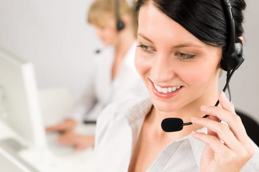 Customer service team woman call center smiling operator phone headset