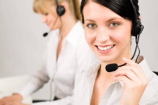 Customer service team woman call center smiling operator phone headset