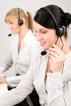 Customer service team woman call center smiling operator phone headset