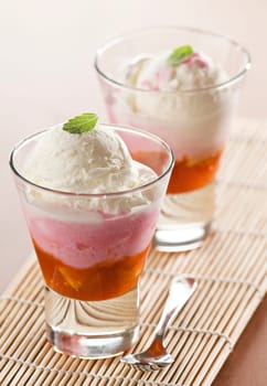 Fresh ice cream in glass close up shoot