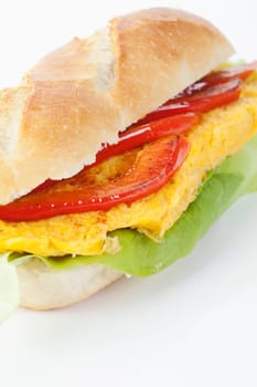 Baguette with scrambled eggs,bell pepper and lettuce