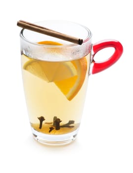 Mulled wine in tall glass isolated on white