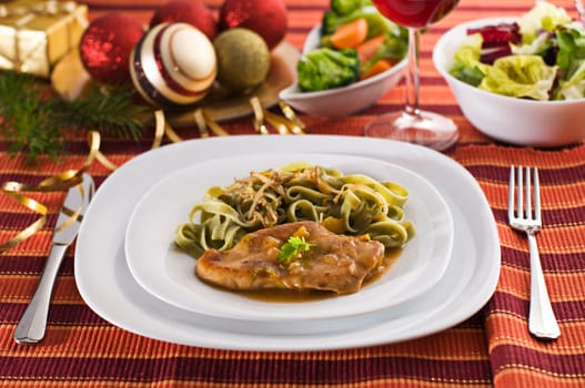 Healthy meal for holidays with pasta and chicken
