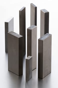 Abstract close up shoot of metal rods on silver background