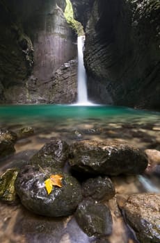 15 meter high Kozjak waterfall in Slovenia