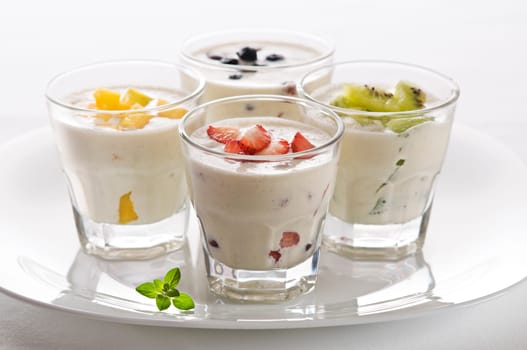 Fresh fruit milk shakes close up shoot