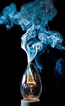 An electical element in a light bulb igniting and burning out