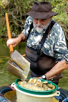 prospector panning for gold in rivers in France in the Gard region