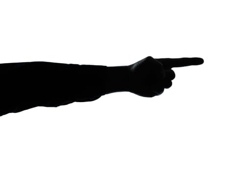 one caucasian close up detail one man hand pointing silhouette in studio isolated on white background