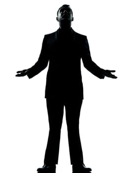 one caucasian business man hopeful looking up  silhouette standing Full length in studio isolated on white background