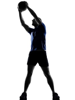 man exercising workout fitness aerobics posture in silhouette studio isolated on white background