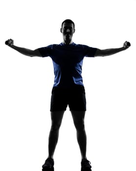 man exercising workout fitness aerobics posture in silhouette studio isolated on white background
