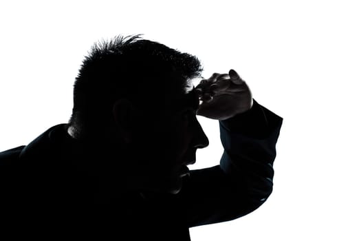 one caucasian man portrait silhouette looking forward gesture in studio isolated on white background