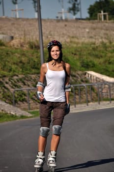Woman getting good mood doing sports in summer