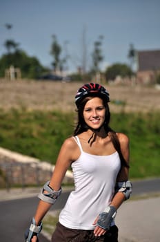 Young girl shows joy in sports in summer