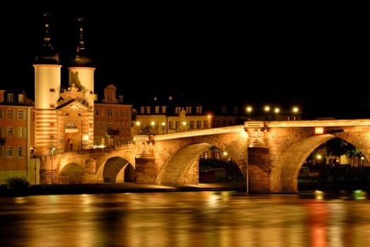Heidelberg,Germany,the illuminated Old Bridge at night