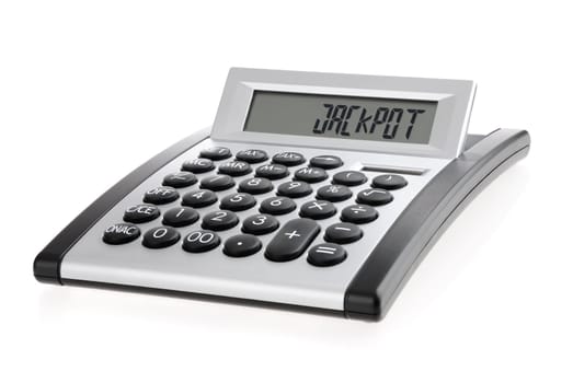 Calculator with the word "jackpot"" instead of numbers on the display"