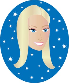Vector blond happy girl with blue background. Great for personalization, see many other faces with different looks.