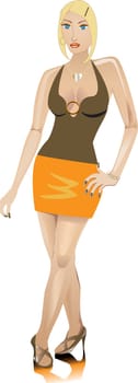 A Blond woman dressed fashionably for a night out.