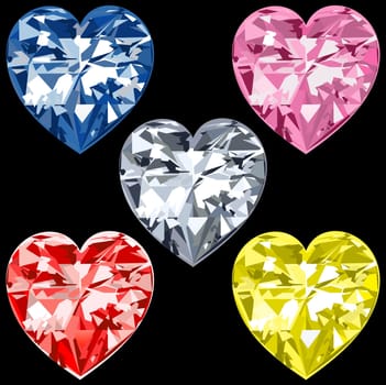 Vector Illustration of 5 Diamond Hearts.